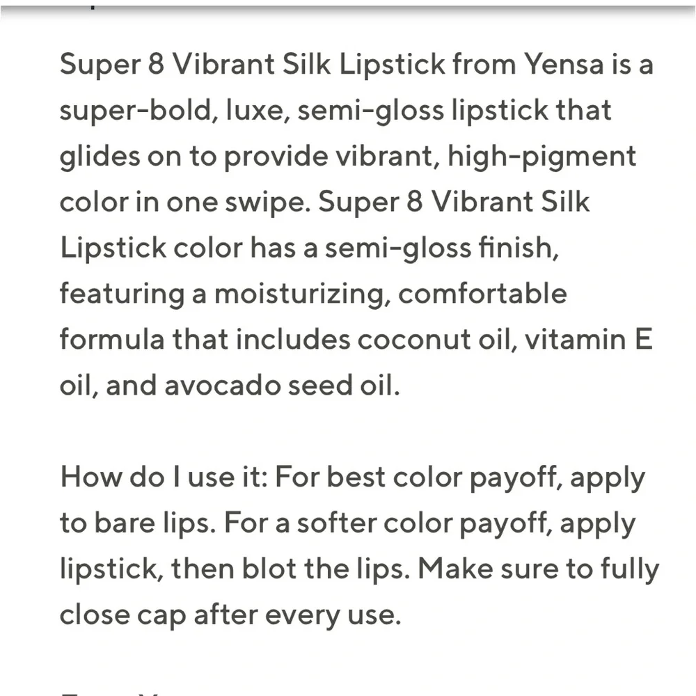 NEW YENSA Super 8 vibrant silk lipstick